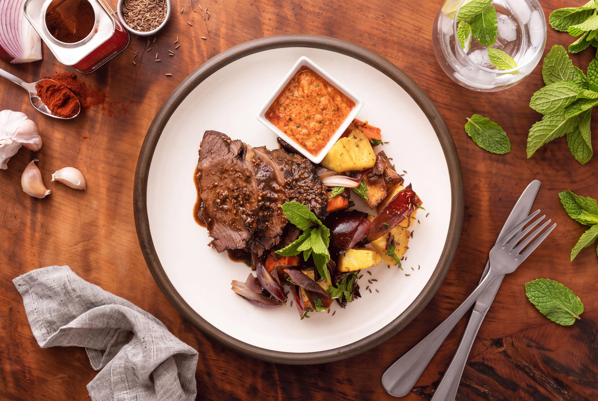 Mint & mustard lamb with root veggies