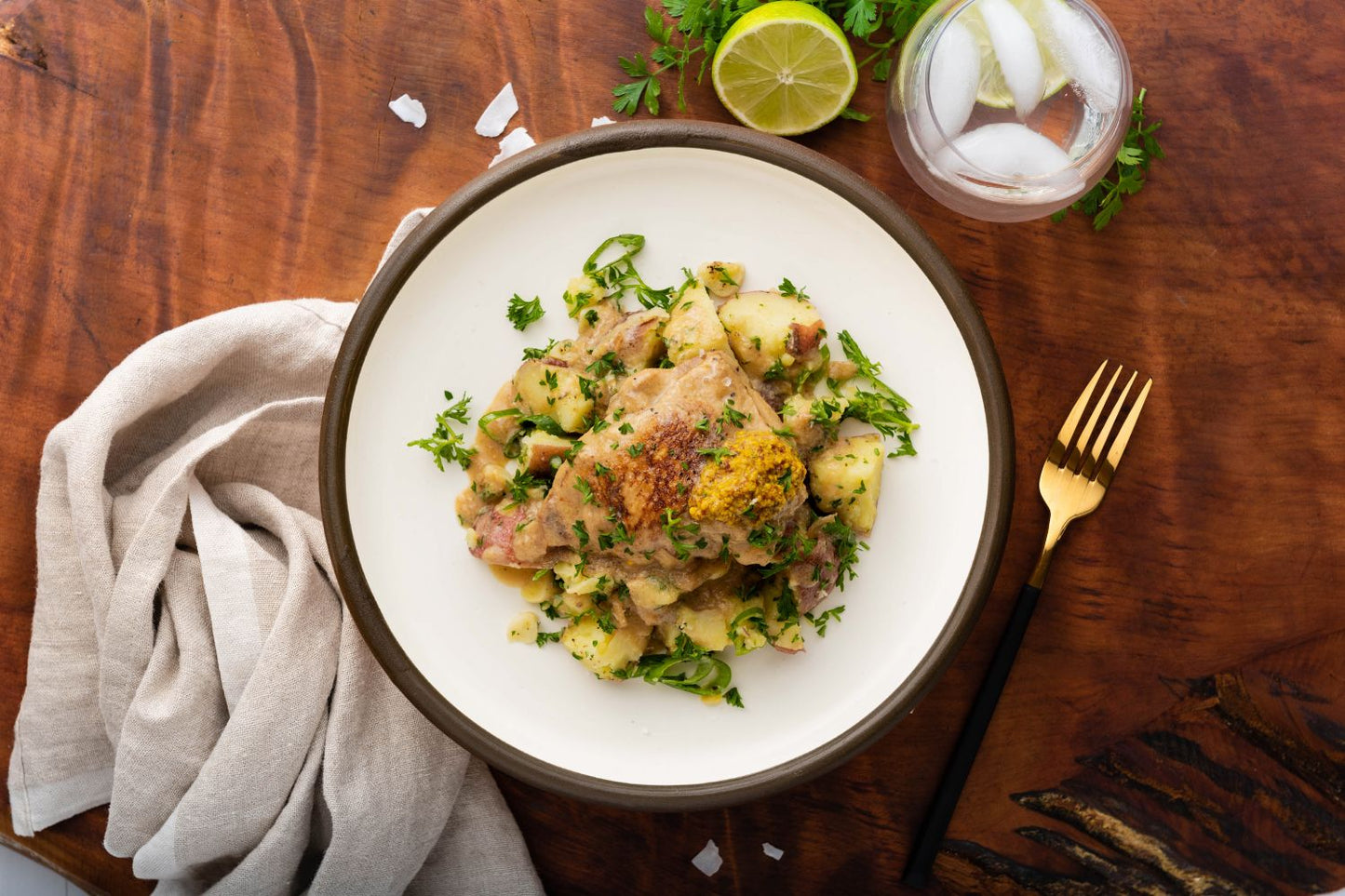 French mustard chicken with baby herbed potatoes
