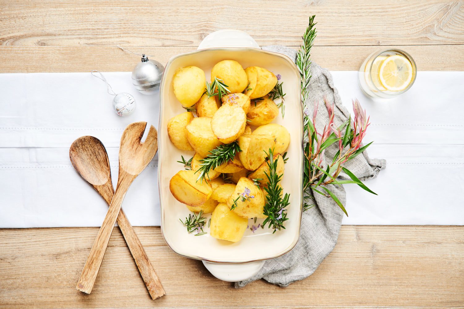 Duck fat roasted rosemary and garlic scented potatoes. Serves 2 - 3