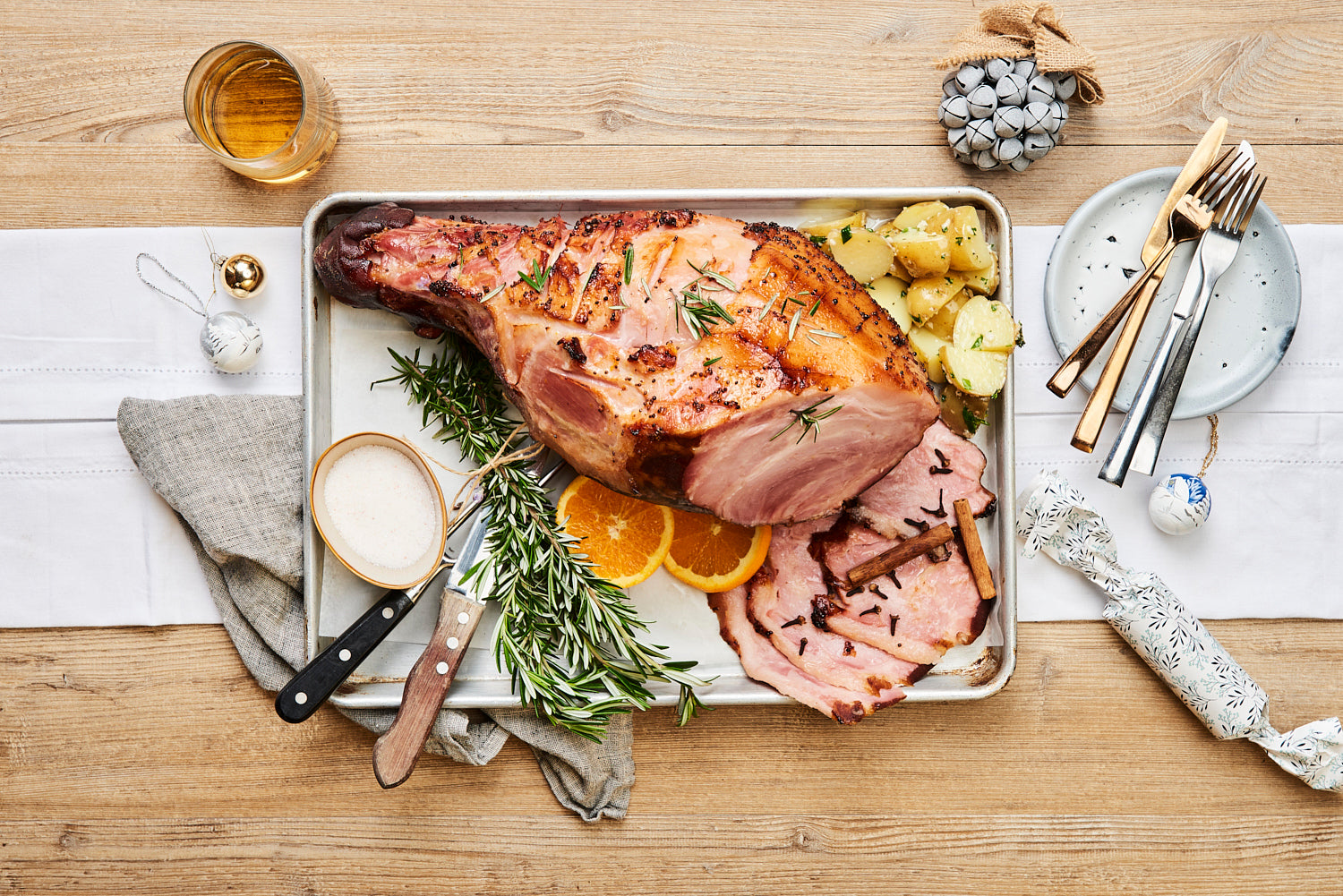 Whiskey, orange and cinnamon glazed free farmed ham. Serves 2 - 3