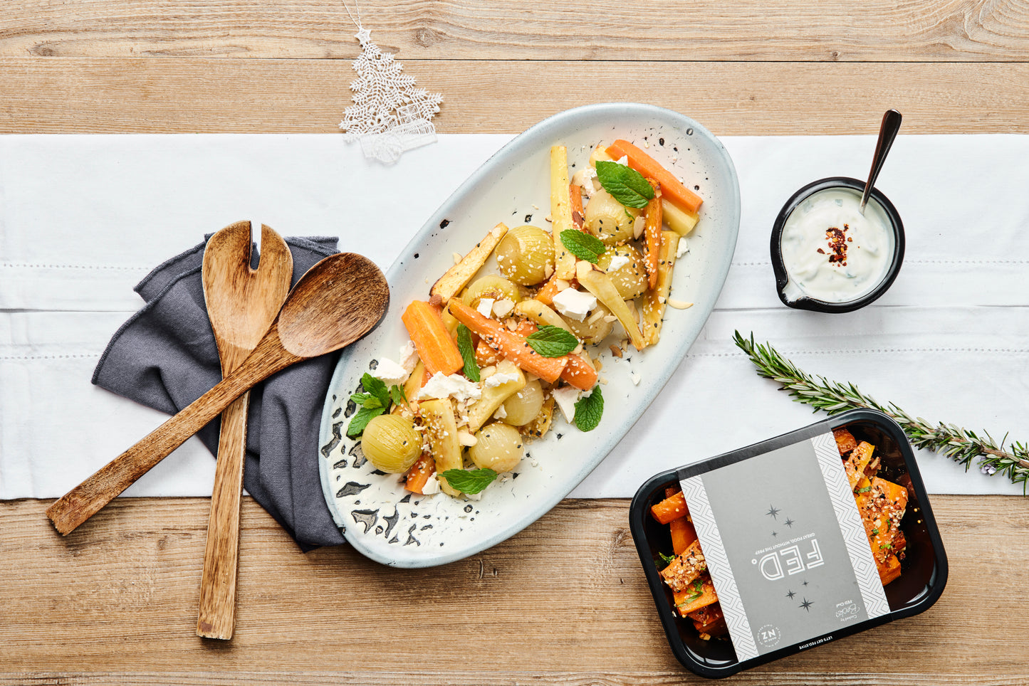 Dukkah honey roasted vegetables with feta and crushed mint. Serves 3-4