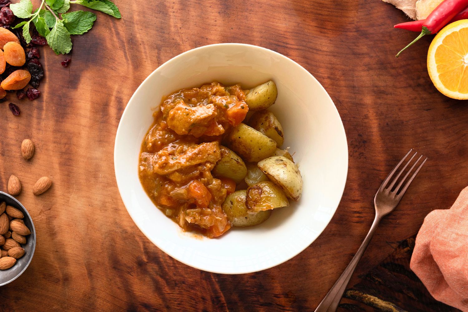 Apricot chicken with roast potatoes