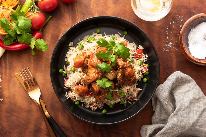 Brazilian spiced chicken with herbed pilaf