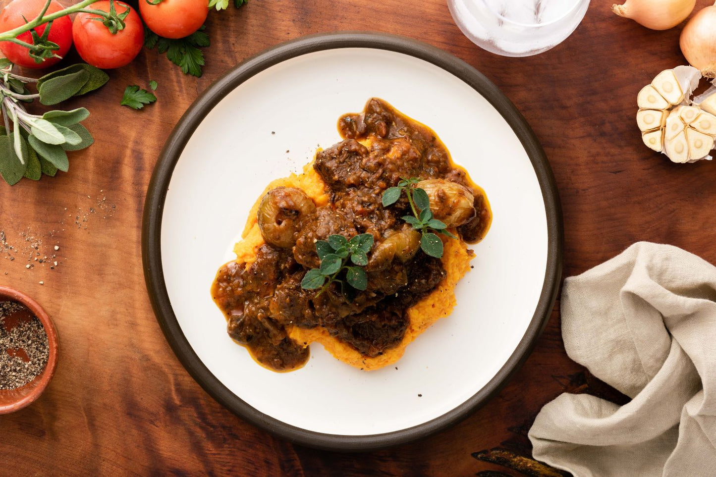 Beef bourguignon with carrot and potato mash