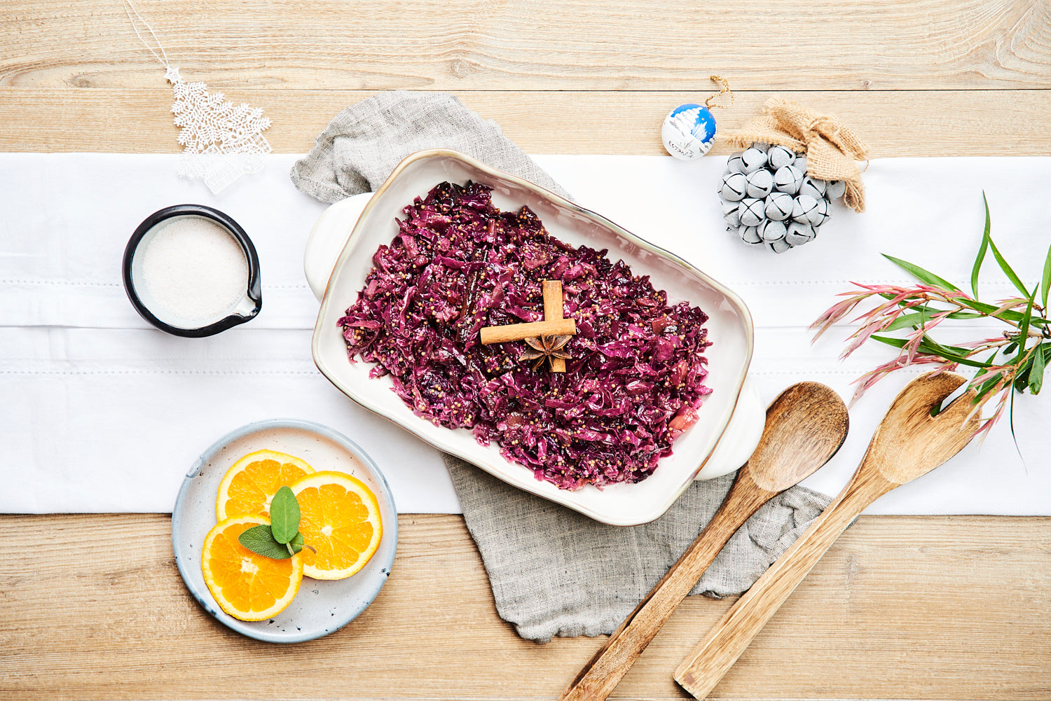 Cider spiced red cabbage with apple and smoky bacon. Serves 2 - 3