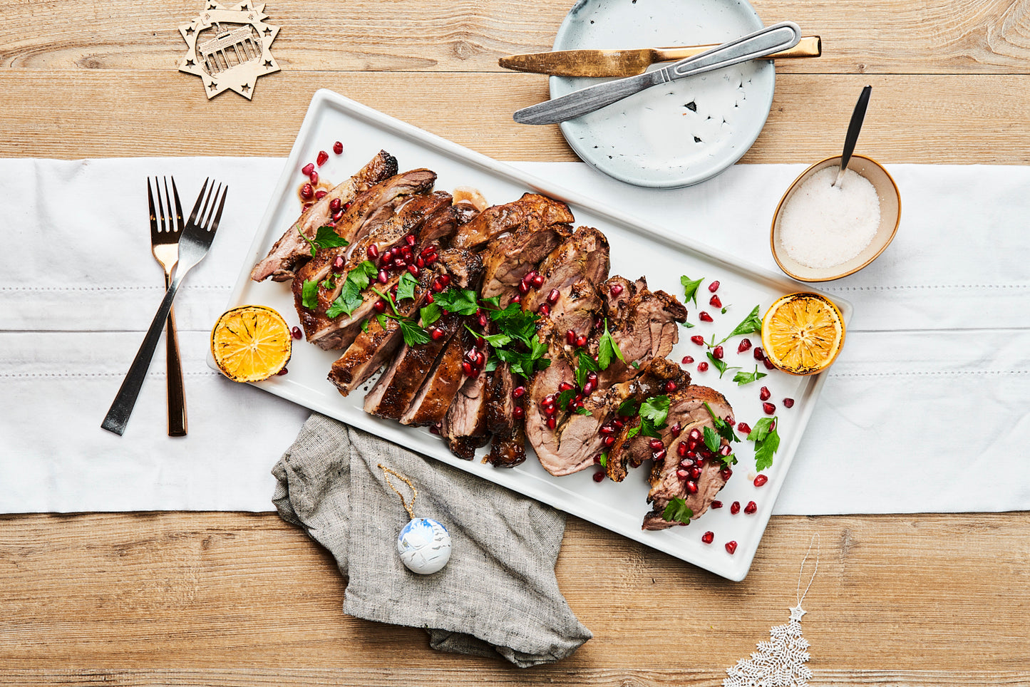 Bbq garlic and herb pulled lamb, pomegranate glaze. Serves 2 - 3