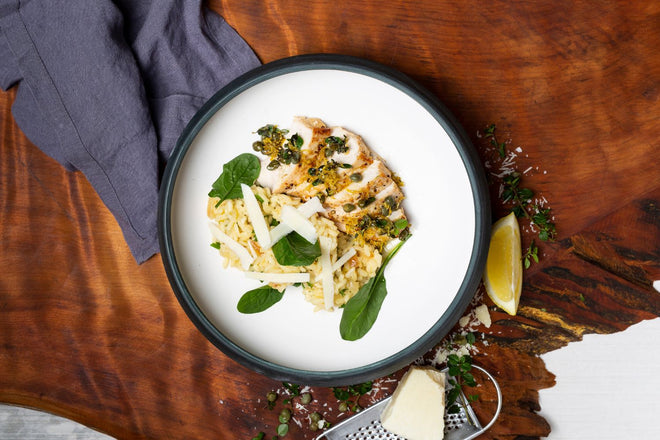 Lemony chicken on risotto
