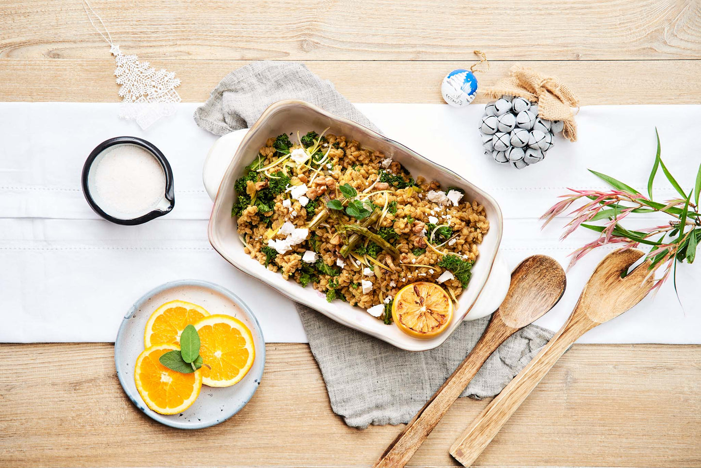 Wilted chard and goats curd farro risotto - Vegetarian.